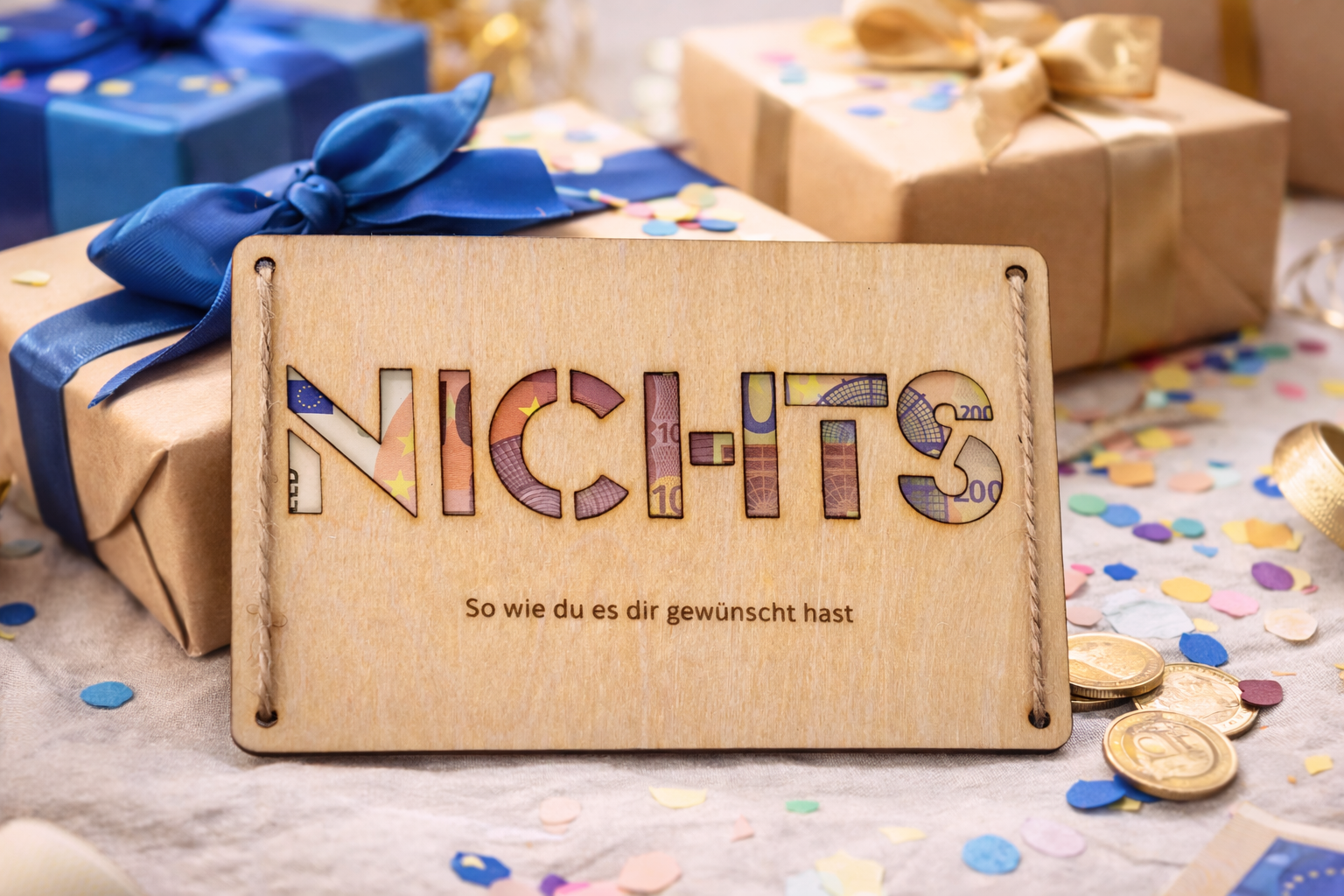 Lustiges Geldgeschenk aus Holz mit Gravur NICHTS als kreative Geschenkidee für Geburtstag oder Weihnachten