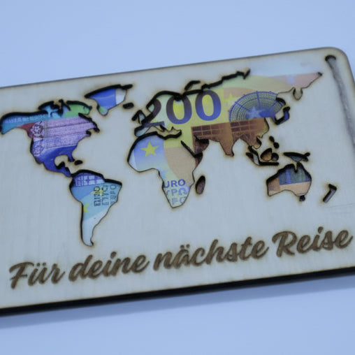 Holz Geldgeschenk Karte Weltkarten Design