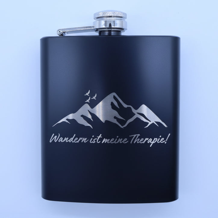 Edelstahl Flachmann mit Wander Gravur Geschenk für Wanderer