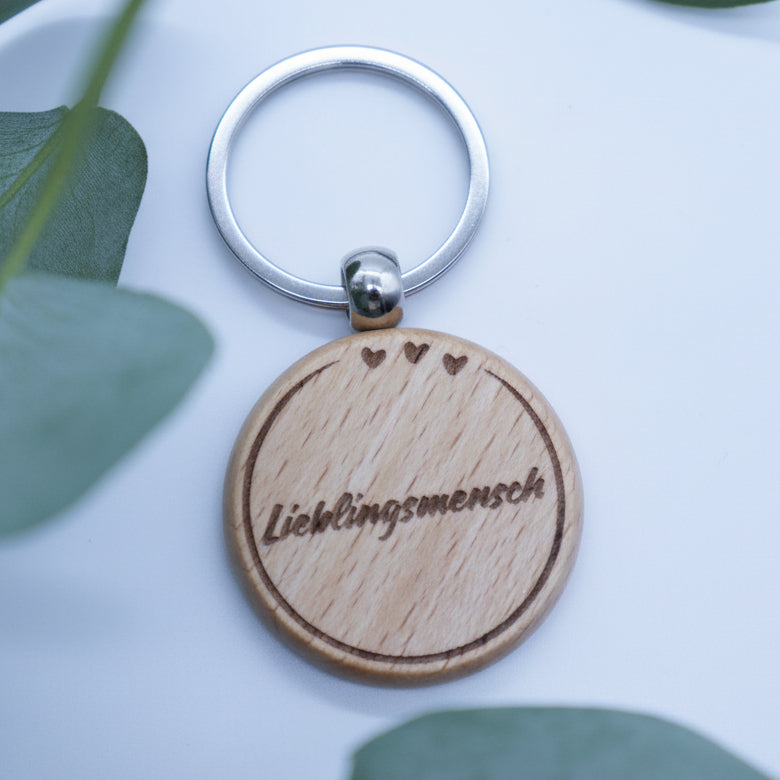 Holz Schüsselanhänger rund Lieblingsmensch mit Lasergravur