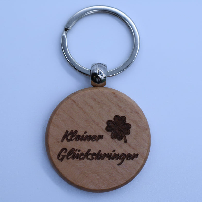 Runder Holz Schlüsselanhänger mit Gravur Kleiner Glücksbringer