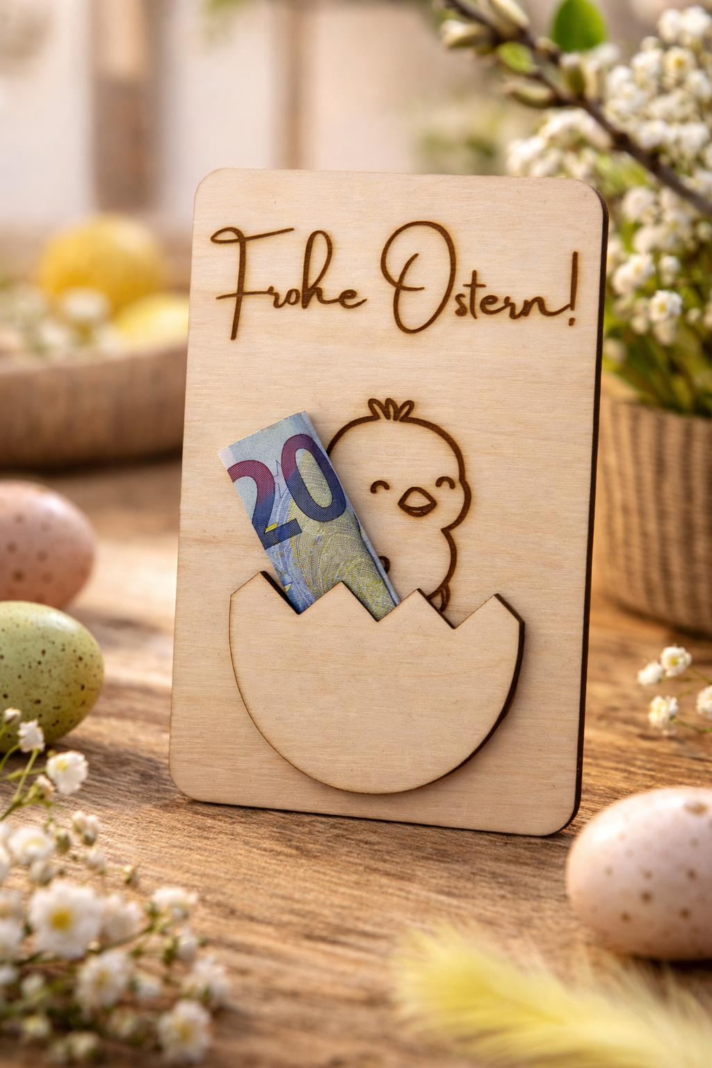 Osterkarte aus Holz für Geldgeschenke