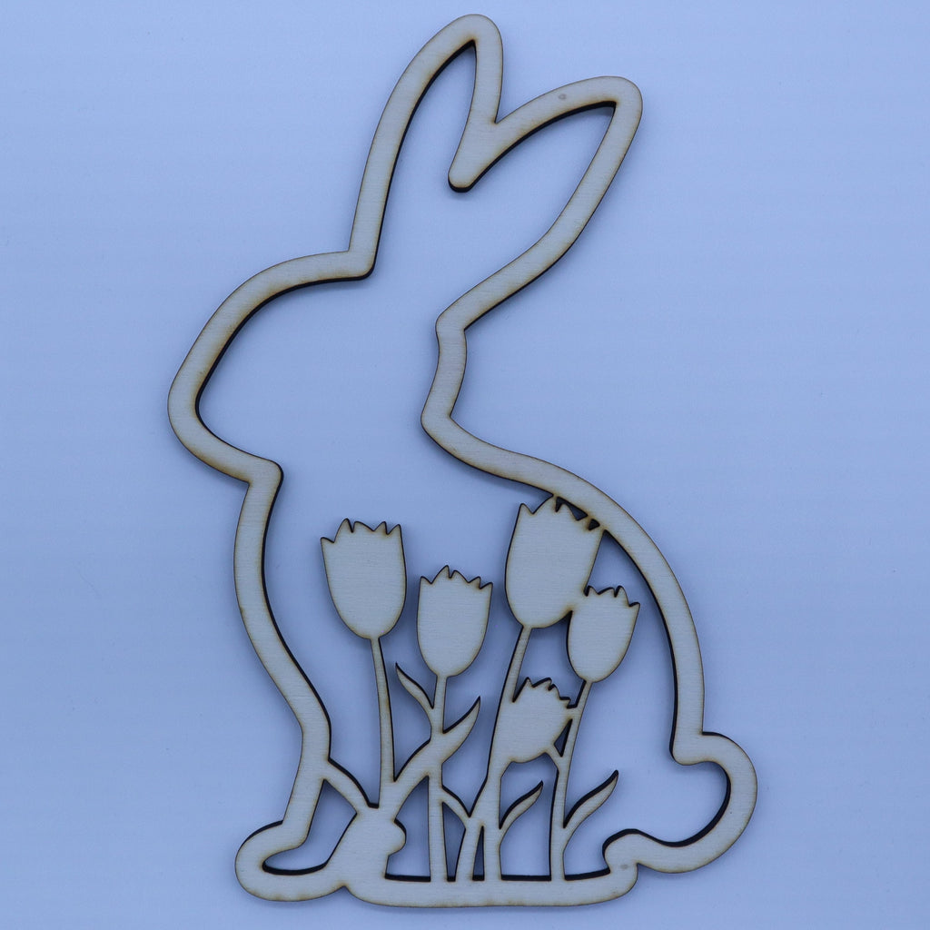 Frühlingsdeko Hase aus Holz mit Blumen