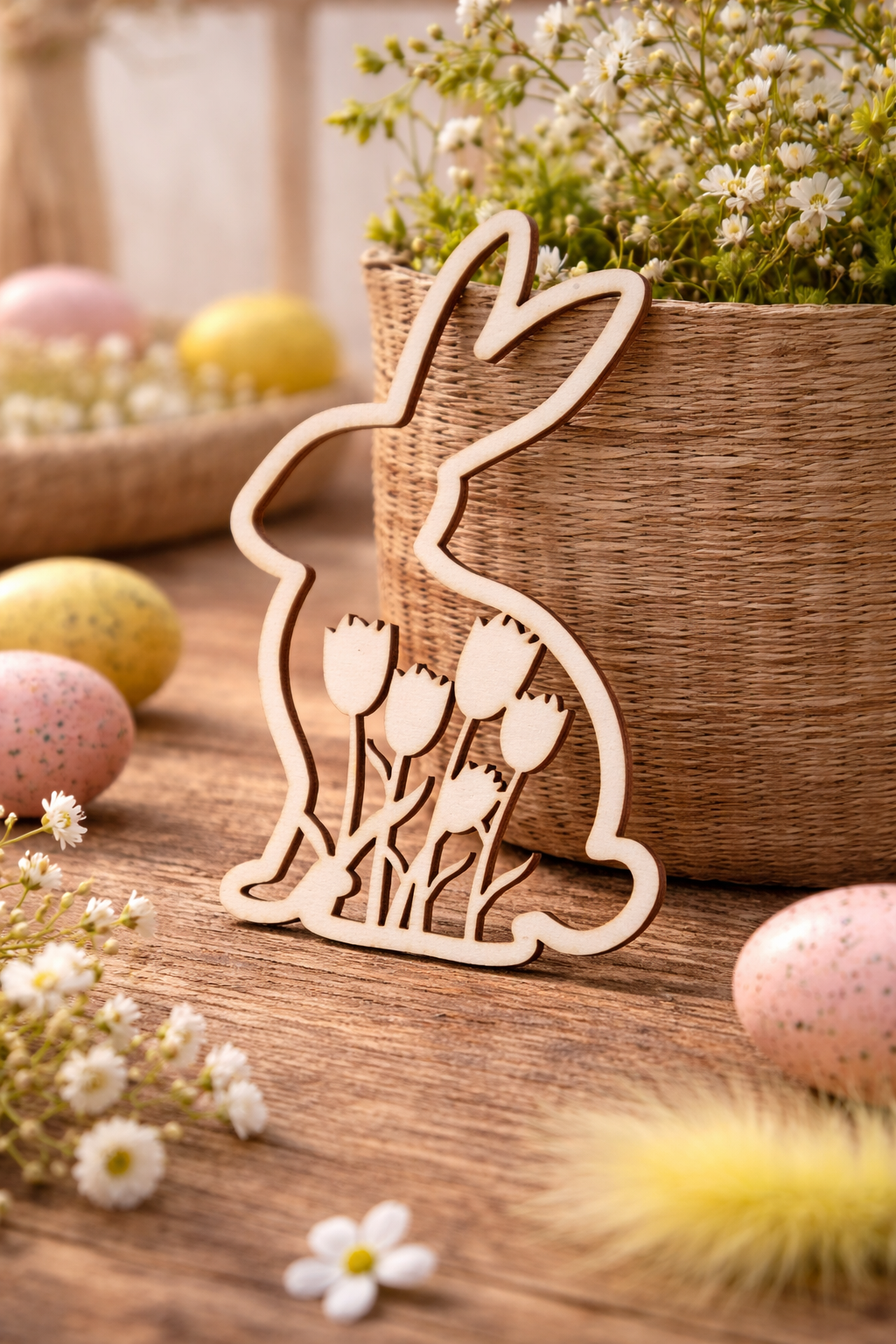 dekorativer Osterhase Holz Wohnzimmer