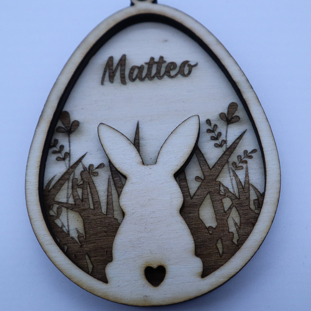 personalisiertes Osterei Ornament aus Holz mit Name