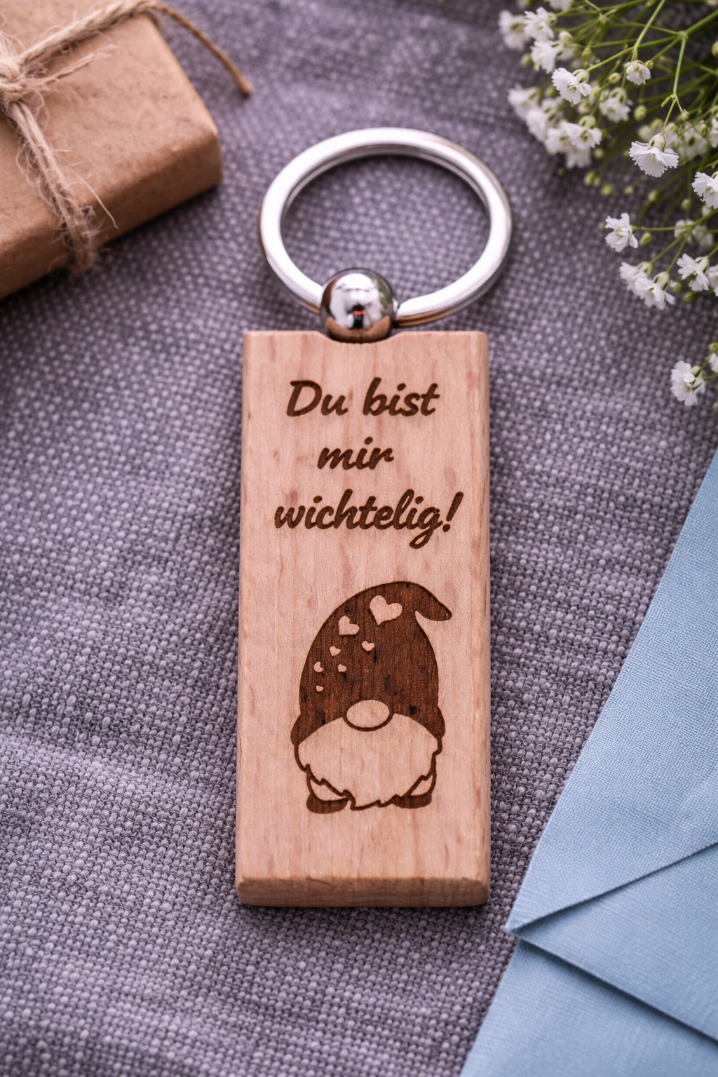 Schlüsselanhänger Holz mit Gravur Du bist mir wichtig