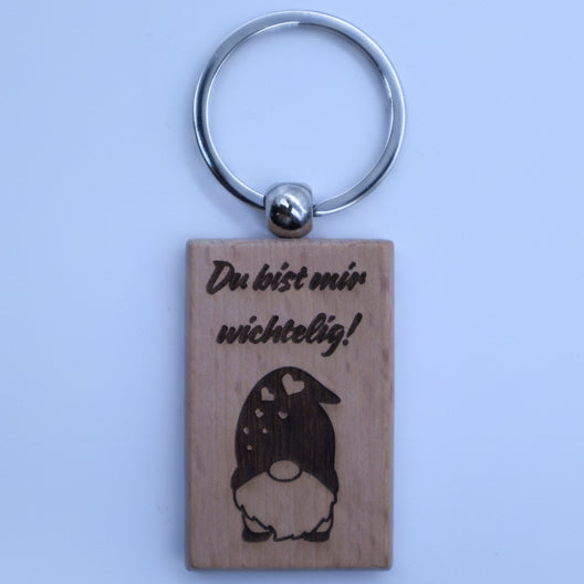 Holz Schlüsselanhänger Du bist mir wichtelig mit Gravur