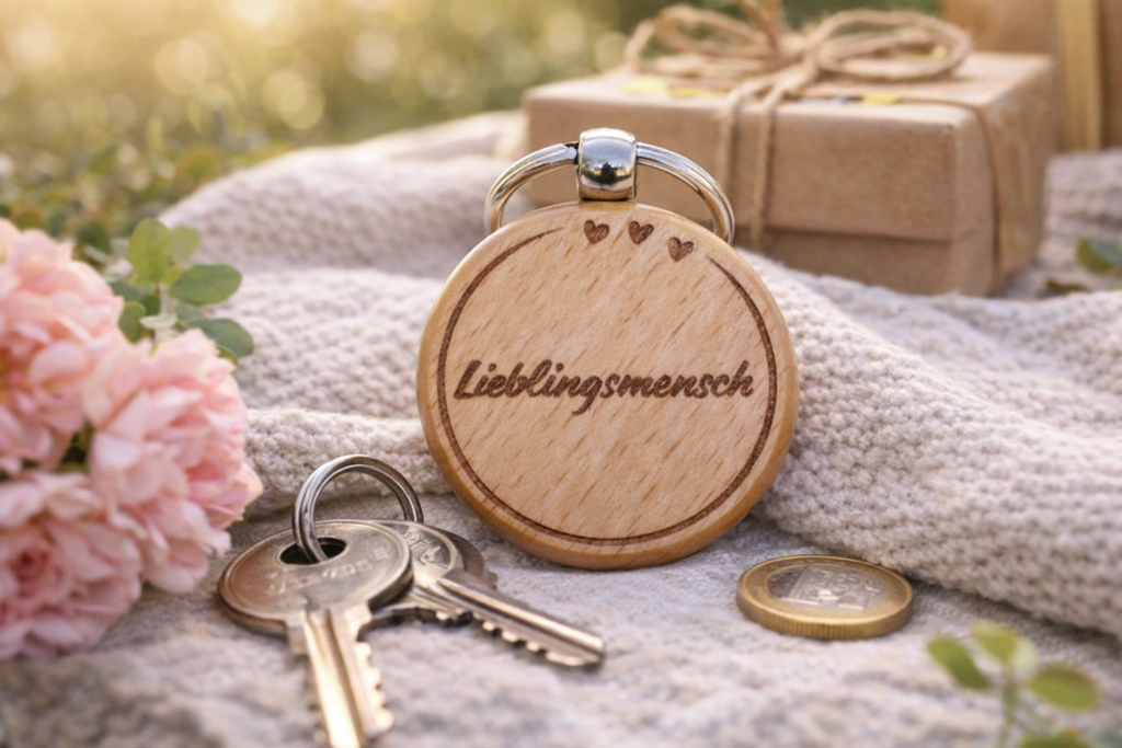 Schlüsselanhänger aus Holz mit Gravur Lieblingsmensch als persönliches Geschenk für Partner oder Freunde