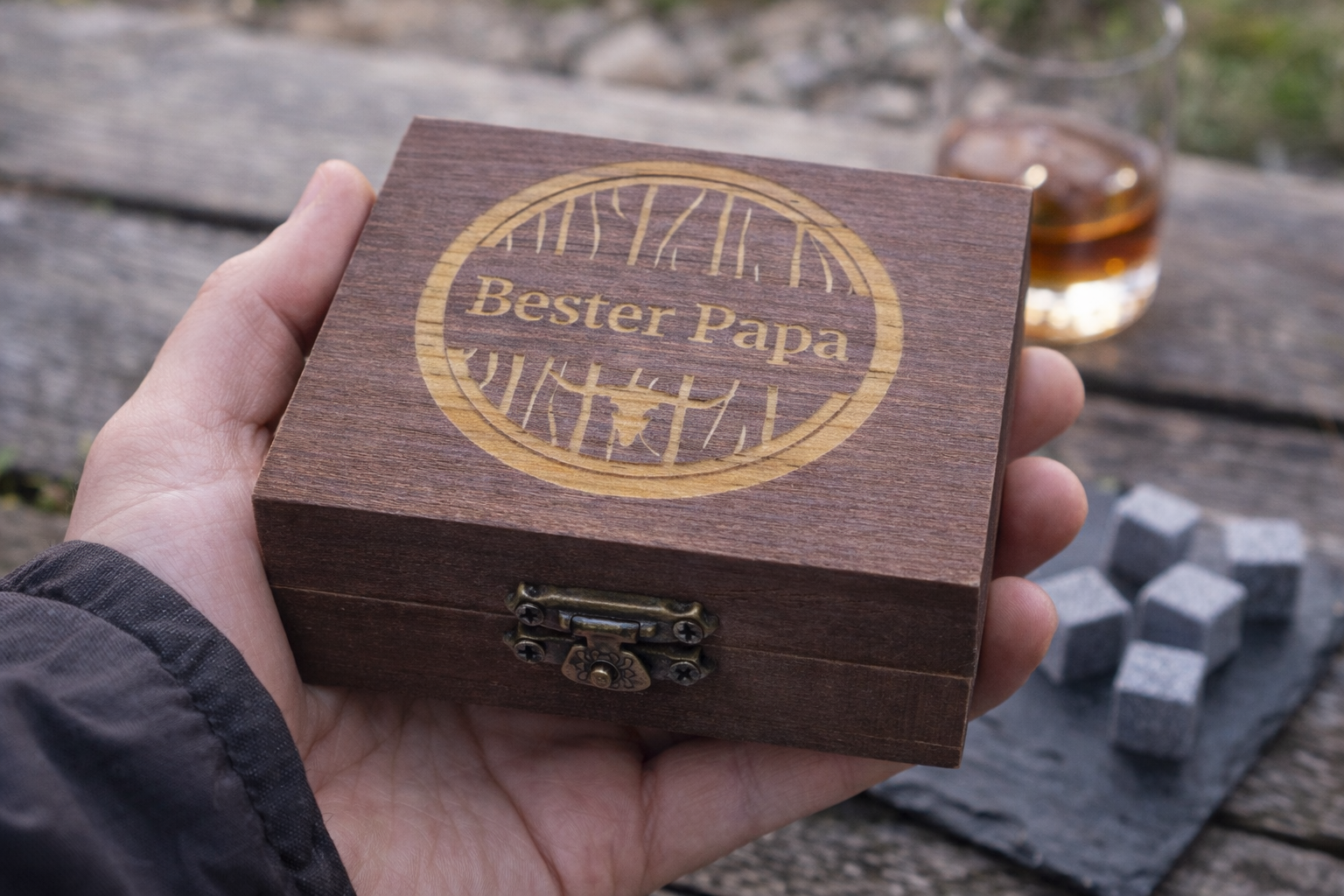 Whiskey Steine Set Bester Papa Holzbox Geschenk Vatertag
